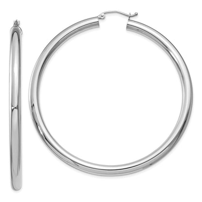 14K White Gold Polished 4mm Tube Hoop Earrings