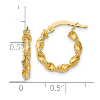 10K Yellow Gold Polished And Textured Twisted Hinged Hoop Earrings