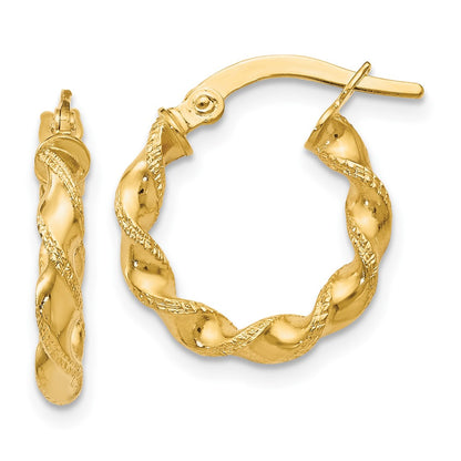 10K Yellow Gold Polished And Textured Twisted Hinged Hoop Earrings