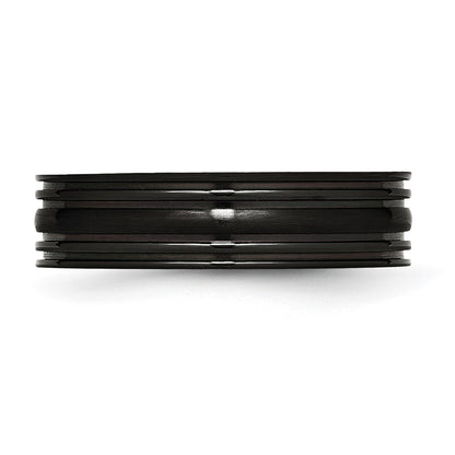 Titanium Grooved Black Ip Plated 6mm Brushed And Polished Band