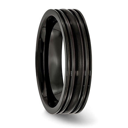 Titanium Grooved Black Ip Plated 6mm Brushed And Polished Band