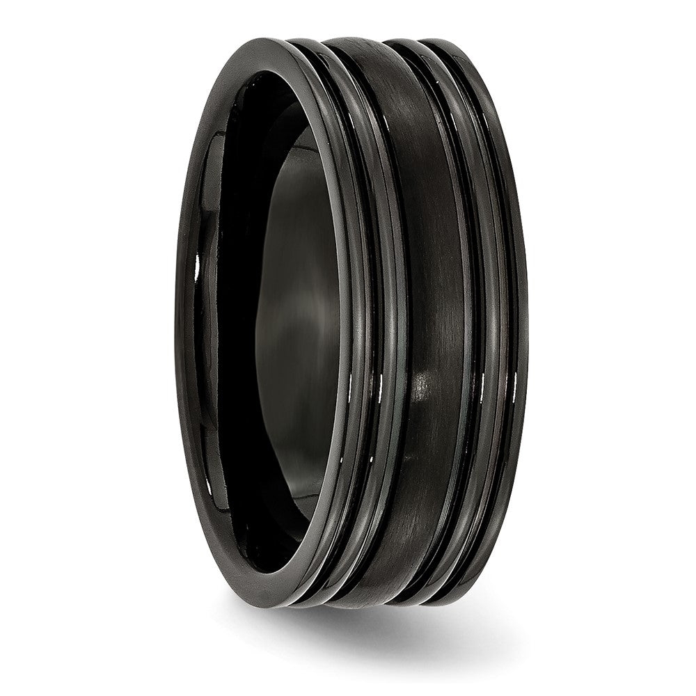 Titanium Grooved Black Ip Plated 8mm Brushed And Polished Band