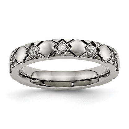 Titanium Polished With Cz Criss Cross 4mm Grooved Band
