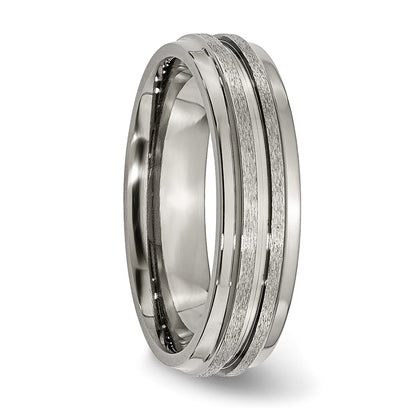 Titanium Grooved Ridged Edge 6mm Satin And Polished Band