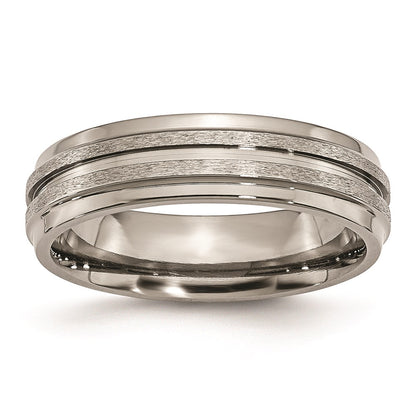 Titanium Grooved Ridged Edge 6mm Satin And Polished Band