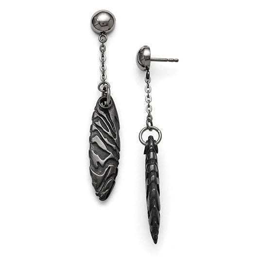 Titanium/Silver Two Tone Titanium/Ster.Sil Black Ti Polished Etched Post Dangle Earrings