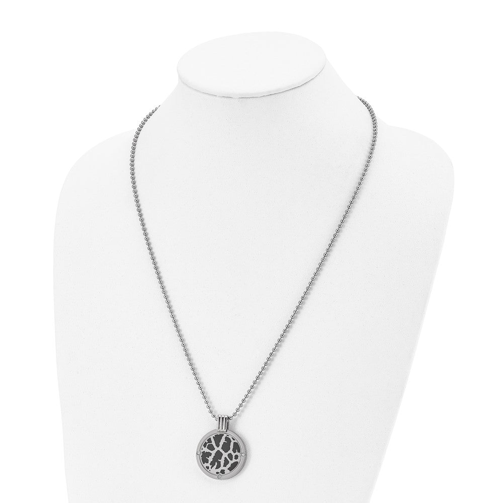 Titanium Polished Black Enamel With 1/20Ct. Diamond 24In Necklace