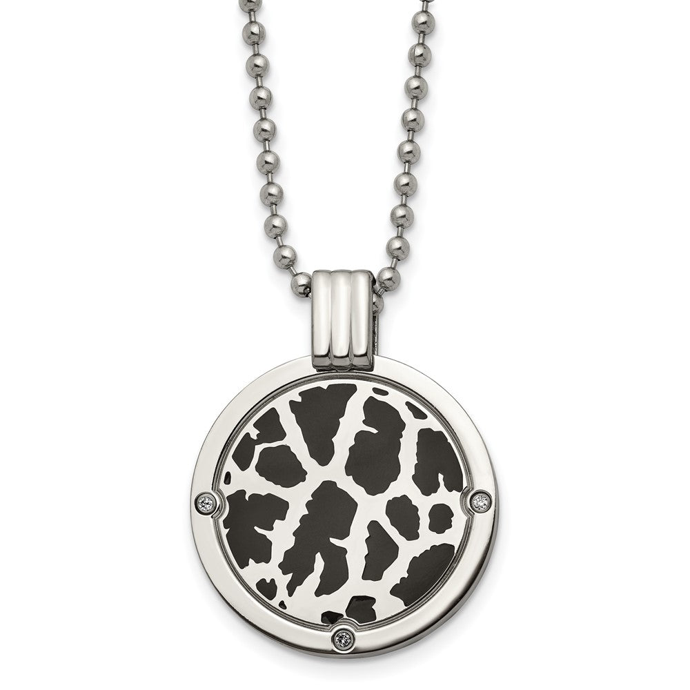 Titanium Polished Black Enamel With 1/20Ct. Diamond 24In Necklace