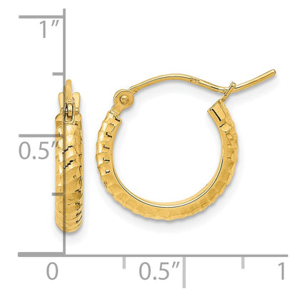 14K Yellow Gold Polished And D/C Textured Hoop Earrings