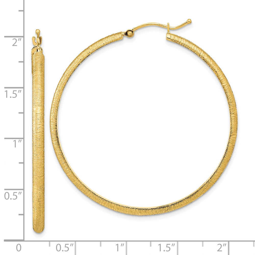 14K Yellow Gold Polished And Satin Hoop Earrings