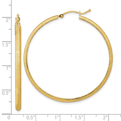 14K Yellow Gold Polished And Satin Hoop Earrings