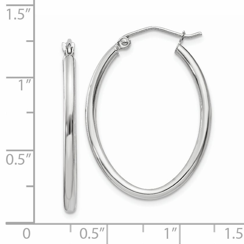 14K White Gold Polished 2mm Oval Tube Hoop Earrings