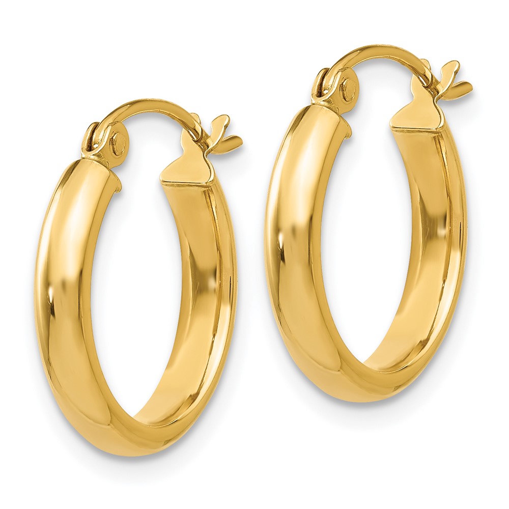 14K Yellow Gold Round Tube Hoop Earrings