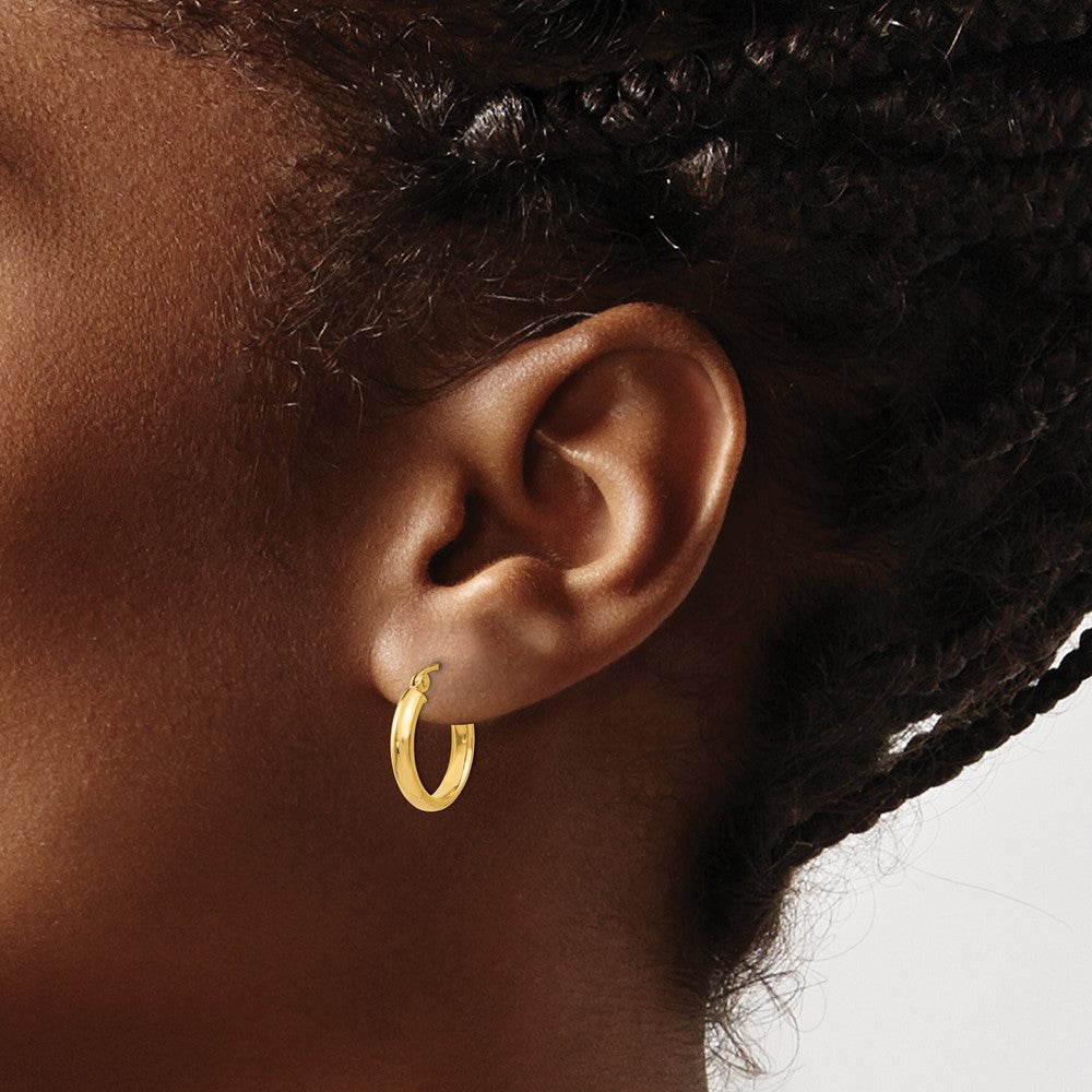 14K Yellow Gold Round Tube Hoop Earrings