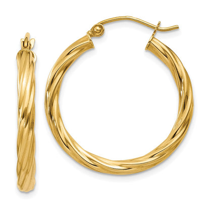 14K Yellow Gold Polished 3.25mm Twisted Hoop Earrings