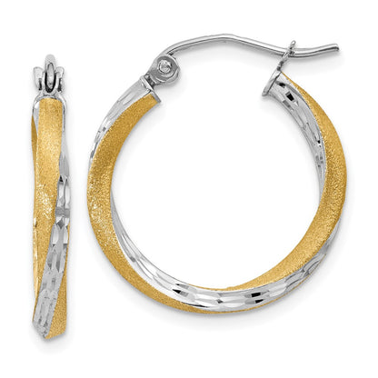 14K Yellow & Rhodium Diamond-Cut 2.5mm Twisted Hoop Earrings