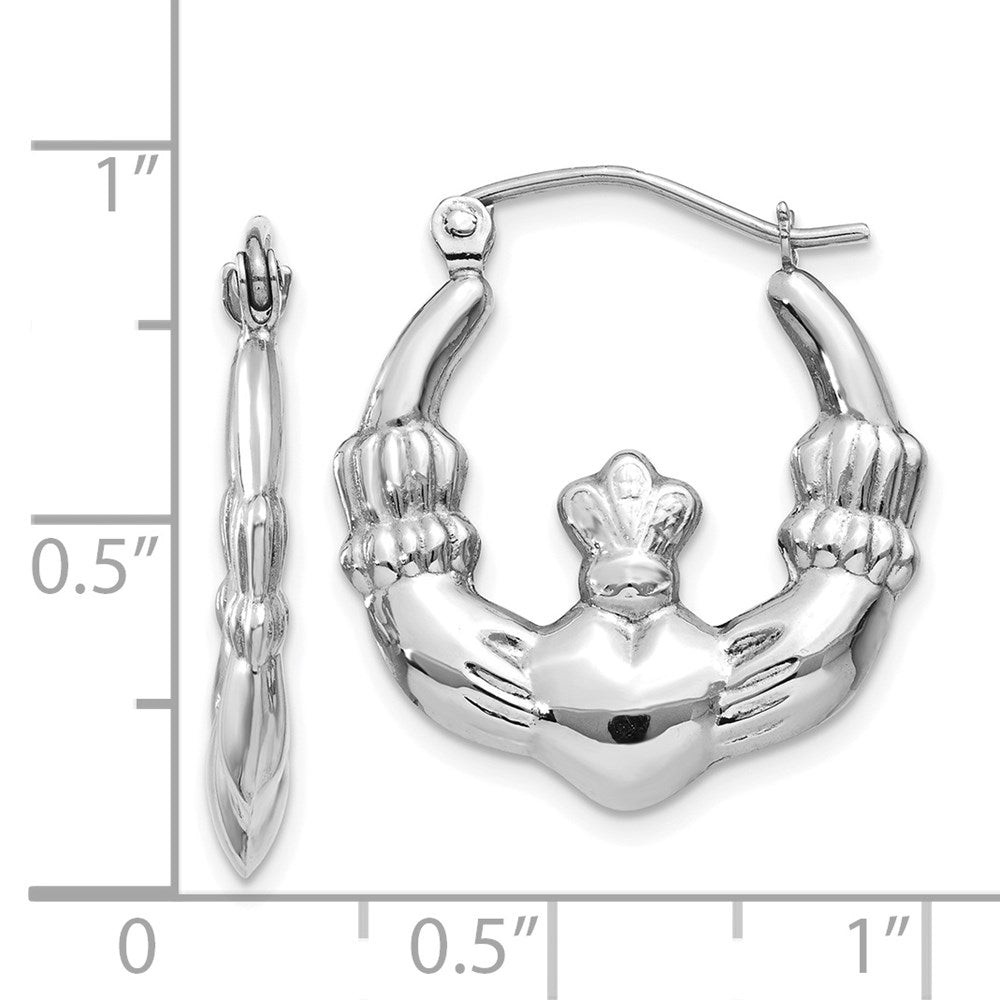 14K White Gold Claddagh Hoop Earrings
