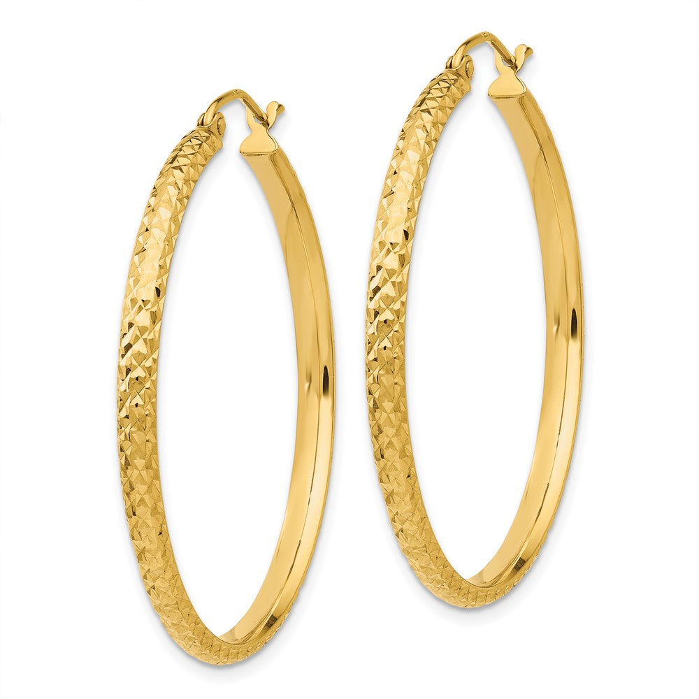 14K Yellow Gold Diamond-Cut 2.8X37mm Hollow Hoop Earrings