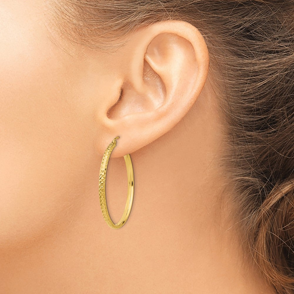 14K Yellow Gold Diamond-Cut 2.8X37mm Hollow Hoop Earrings