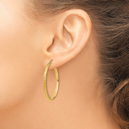 14K Yellow Gold Diamond-Cut 2.8X37mm Hollow Hoop Earrings