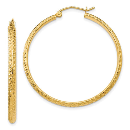 14K Yellow Gold Diamond-Cut 2.8X37mm Hollow Hoop Earrings