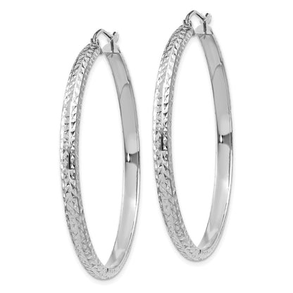 14K White Gold Diamond-Cut 3.5X46mm Hollow Hoop Earrings