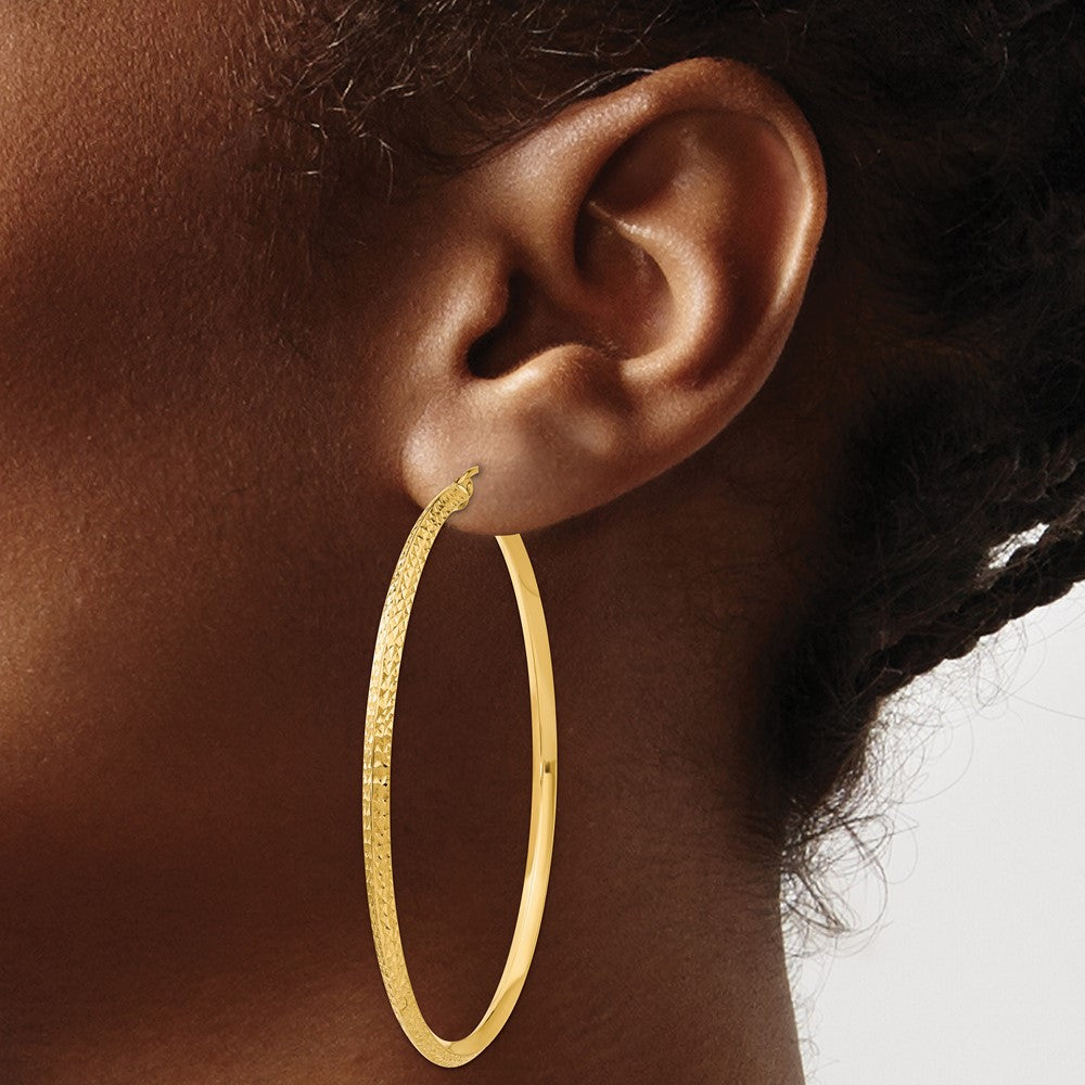 14K Yellow Gold Knife Edge Diamond-Cut Hollow Hoop Earrings