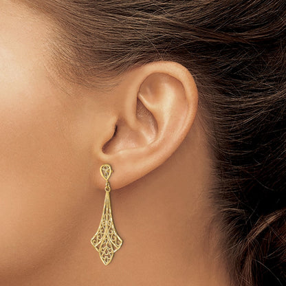 14K Yellow Gold D/C Filigree Dangle Post Earrings