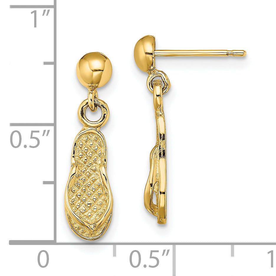14K Yellow Gold Flip Flop Post Dangle Earrings