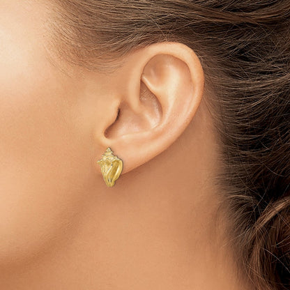 14K Yellow Gold 2-D Conch Shell Post Earrings