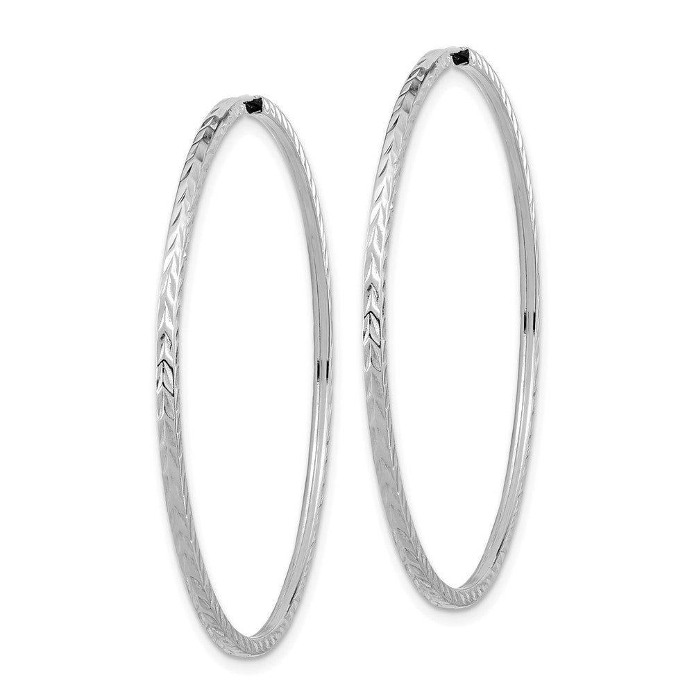 14K White Gold Diamond-Cut Square Tube Endless Hoop Earrings