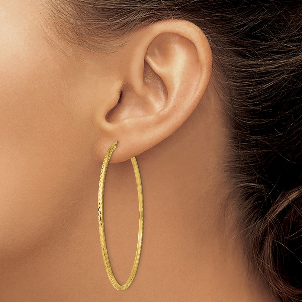 14K Yellow Gold Diamond-Cut Square Tube Endless Hoop Earrings