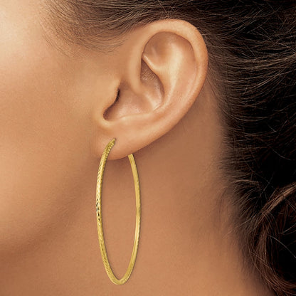 14K Yellow Gold Diamond-Cut Square Tube Endless Hoop Earrings