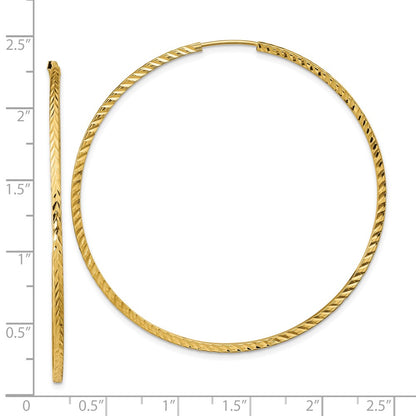 14K Yellow Gold Diamond-Cut Square Tube Endless Hoop Earrings