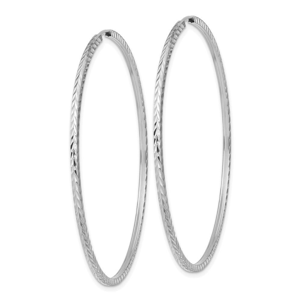 14K White Gold Diamond-Cut Square Tube Endless Hoop Earrings