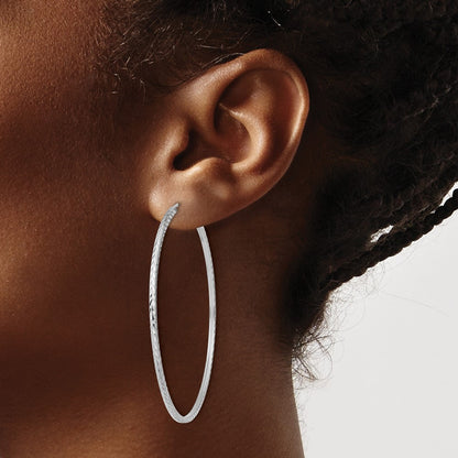 14K White Gold Diamond-Cut Square Tube Endless Hoop Earrings