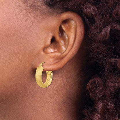 14K Yellow Gold Polished Satin And Diamond-Cut In/Out Hoop Earrings