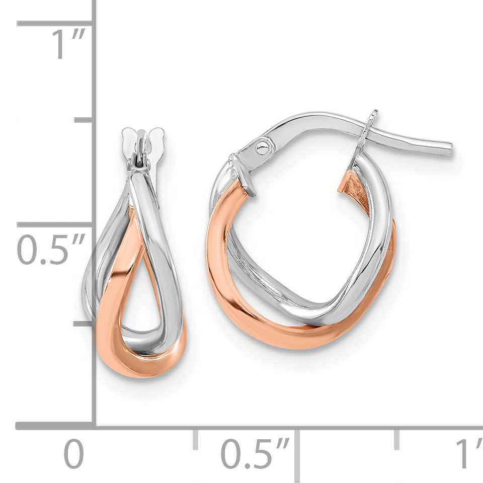 14K Two-Tone White And Rose Gold Fancy Hoops