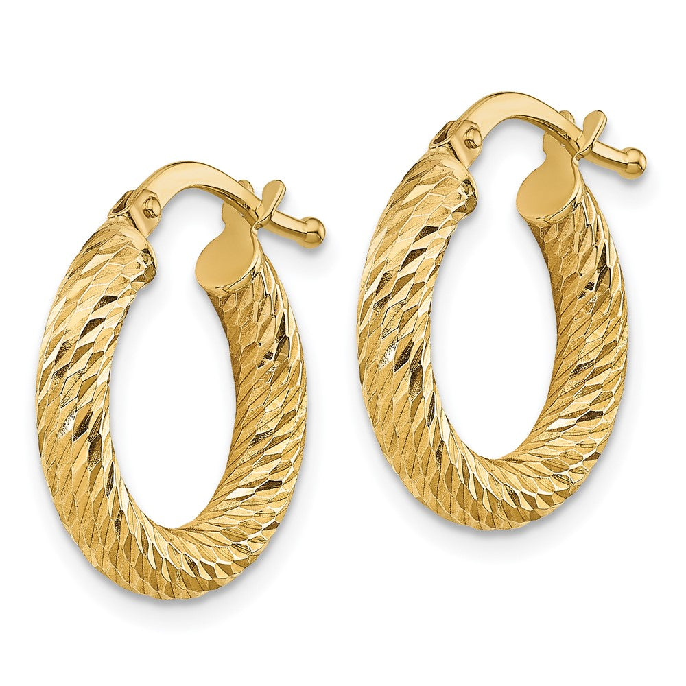 14K Yellow Gold 3X10mm Diamond-Cut Round Hoop Earrings