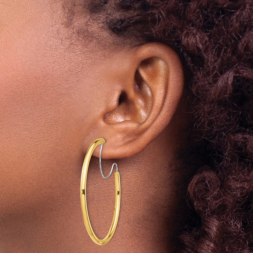 14K Yellow Gold 2.5X40mm Polished With D/C Wire Hoop Earrings