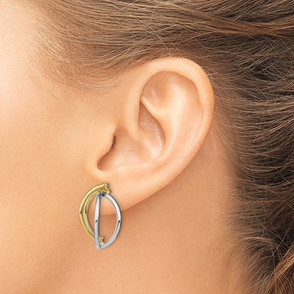 14K Yellow & Rhodium W/ White Double Half Circle Wire Post Earrings