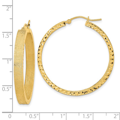 14K Yellow Gold Satin And Diamond-Cut Hoop Earrings