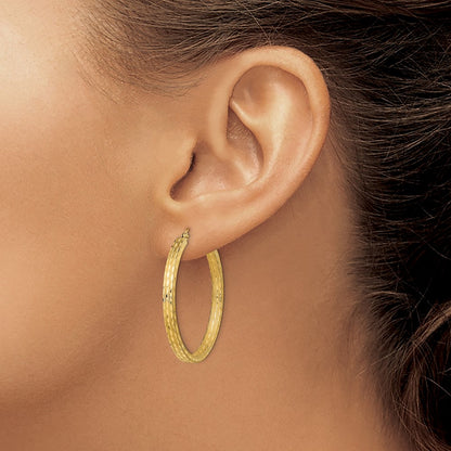 14K Yellow Gold Satin And Diamond-Cut Hoop Earrings