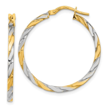 14K Yellow & Rhodium White Polished Twist Hoop Earrings