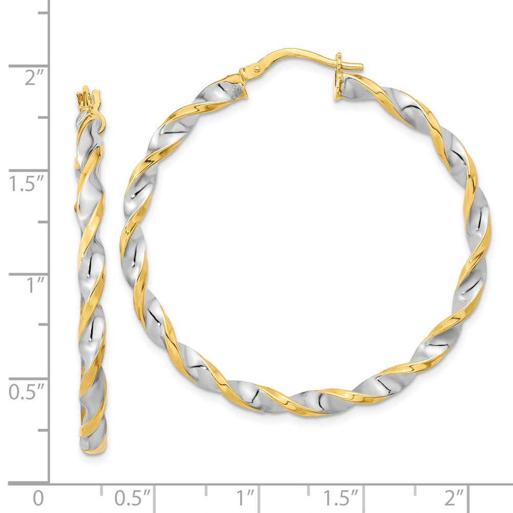 14K Yellow & Rhodium White Polished Twist Hoop Earrings