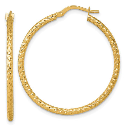 14K Yellow Gold Polished Diamond-Cut Hoop Earrings