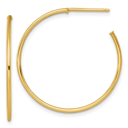 14K Yellow Gold 1.2 X 30mm Polished Post Hoop Earrings