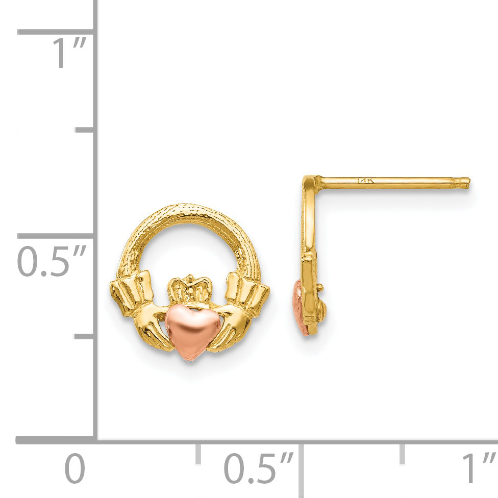 14K Two-Tone Claddagh Post Earrings