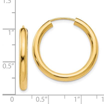 14K Yellow Gold Polished Endless Tube Hoop Earrings