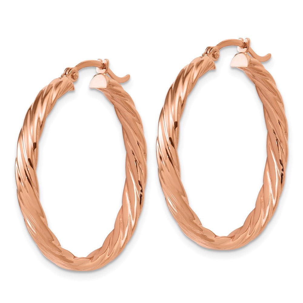 14K Rose Gold Large 3mm Patterned Hoop Earrings